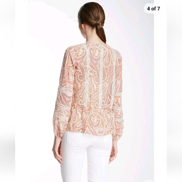 BCBGMaxAzria 100% Silk Cerise Pink Clay Combo Sheer Blouse Size XXS - Picture 2 of 13